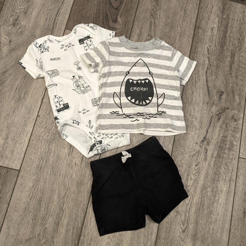 3/$20 Baby Boys Shark Short Sets